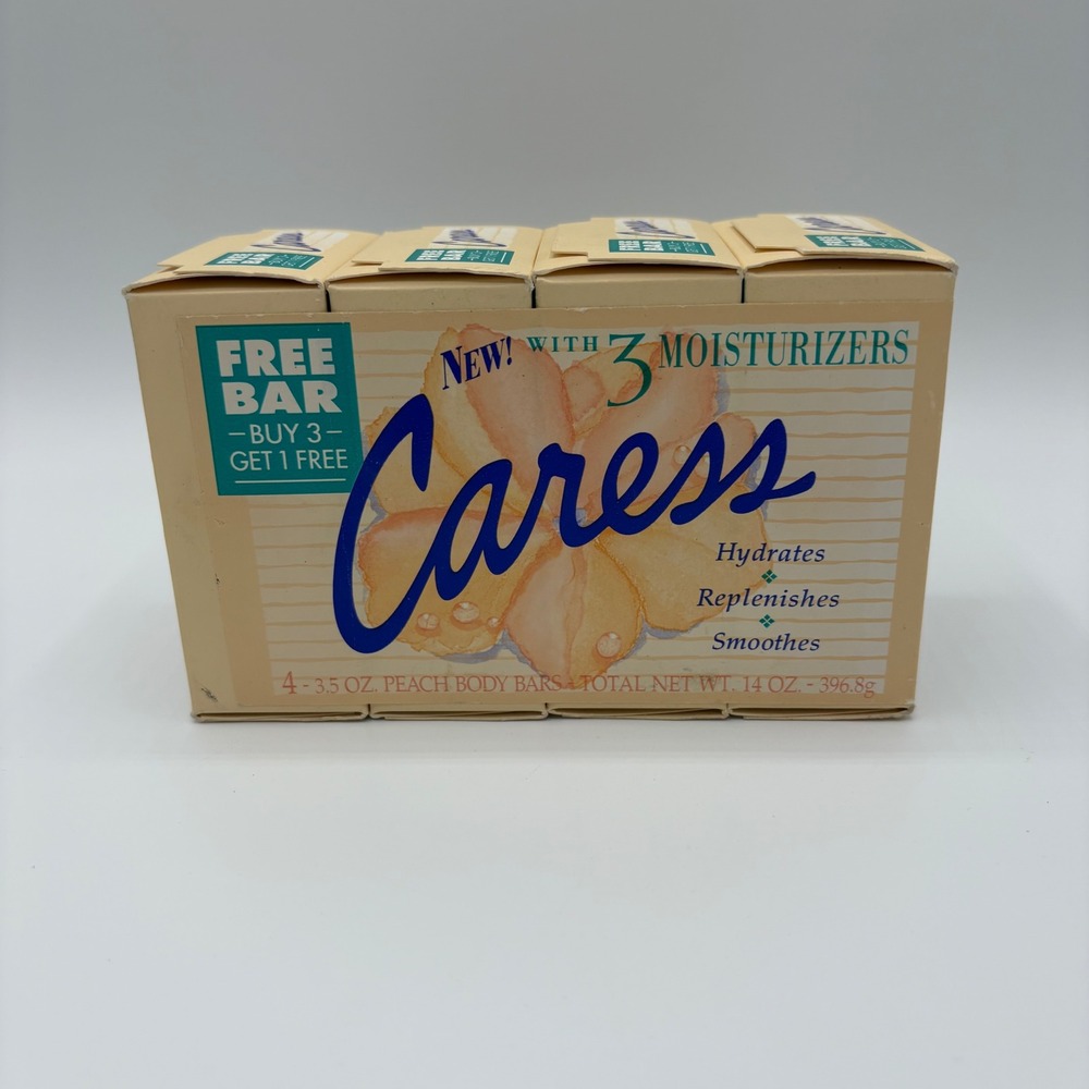 Caress Body Bar 4-Pack Peach Scented Moisturizing Soap‎ NEW 14 oz Old Stock NOS